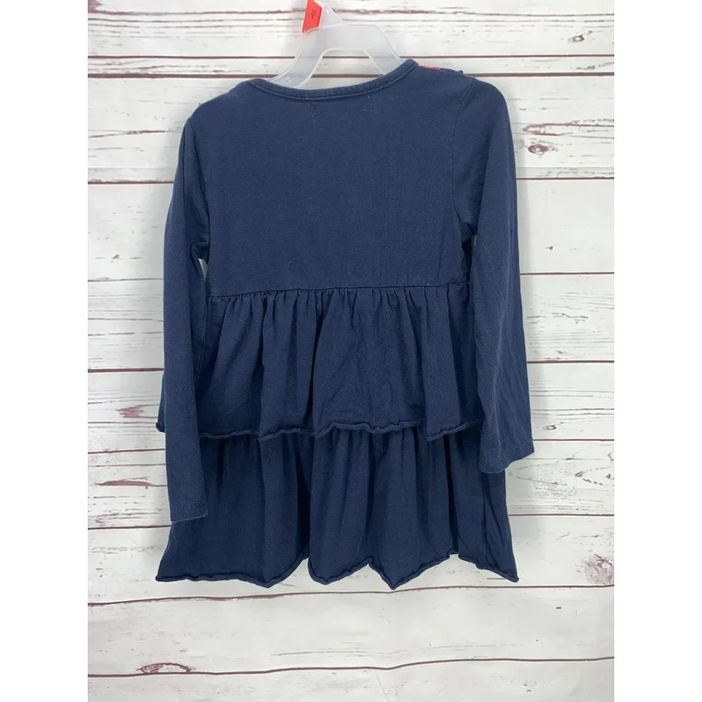 Flower Sak Navy Blue With Red Size 6 Long Sleeve Tunic Dress‎